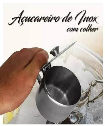 Imagem de Kit 3x Açucareiro Inox com Tampa e Colher 250ml Dia a Dia