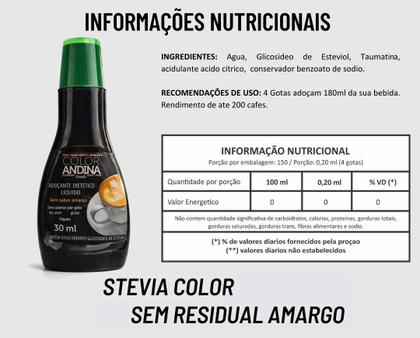 Imagem de Kit 3x Adoçante Stevia Líquido 100% Natural Color Andina 30ml