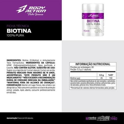 Imagem de Kit 3x Biotina 100 Pura Total 180 Cápsulas Bodyaction Sem Sabor