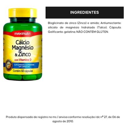 Imagem de KIT 3X Cálcio, Magnésio e Zinco 600mg 60 cápsulas - Maxinutri