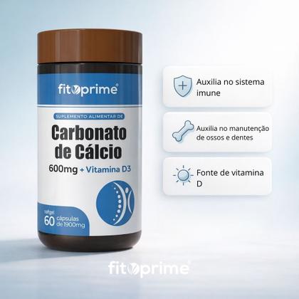 Imagem de Kit 3x Carbonato De Cálcio 600 + Vitamina D3 Fitoprime 60 Cápsulas