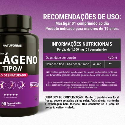 Imagem de Kit 3x Colágeno Tipo 2 Natuforme Não Desnaturado Mastigável Sabor Morango 90 Comprimidos 1000mg