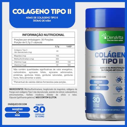 Imagem de Kit 3x Colágeno Tipo II Denavita  Suplemento Alimentar para Mobilidade Articular  Com MSM e Magnésio