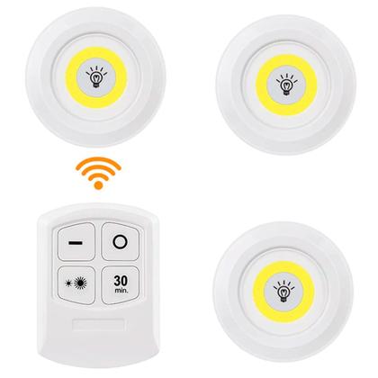 Imagem de Kit 3x Lâmpada Luminária Led Spot Sem Fio Controle Remoto Cor Branco