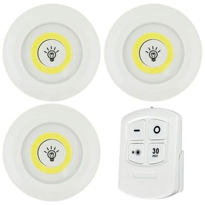 Imagem de Kit 3x Lâmpada Luminária Led Spot Sem Fio Controle Remoto Cor Branco