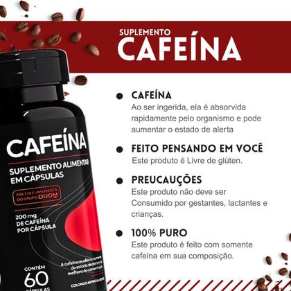Imagem de Kit 3x Potes Cafeína Anidra 180 Capsulas Em Pó Comprimidos 200mg Suplemento Premium 100% Puro Natural Duom Café Treino Academia