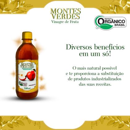 Imagem de Kit 3x Vinagre de Maçã Orgânico Zero Açúcar 530ml Montes Verdes