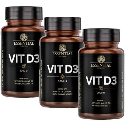 Imagem de Kit 3x Vit D3 2000UI - (120 Capsulas cada) - Essential Nutrition