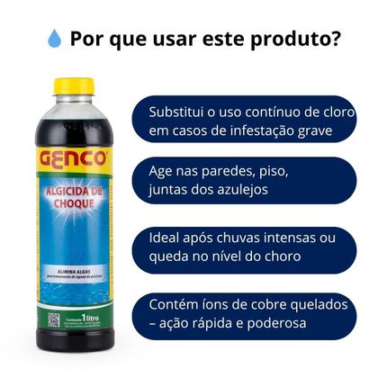 Imagem de Kit 4 Algicida De Choque Elimina Algas 1l Pool Trat Genco