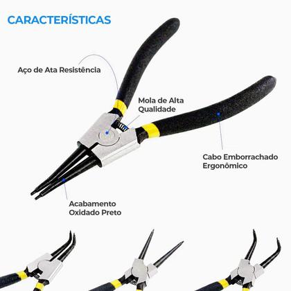 Imagem de Kit 4 Alicates Para Anéis 7 Pol. Interno Externo Reto Curvo