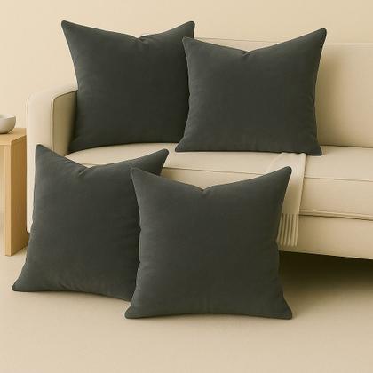 Imagem de Kit 4 Almofadas Cheia Veludo Macio Premium 45x45 Cinza Escuro