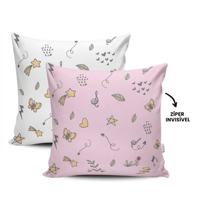 Imagem de Kit 4 Almofadas Cheias 45cm x 45cm Estampado Sala Quarto Elefante Rosa e Branco