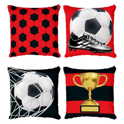 Imagem de Kit 4 Almofadas Decorativa COM ENCHIMENTO Futebol Rubro Negro Vermelho e Preto