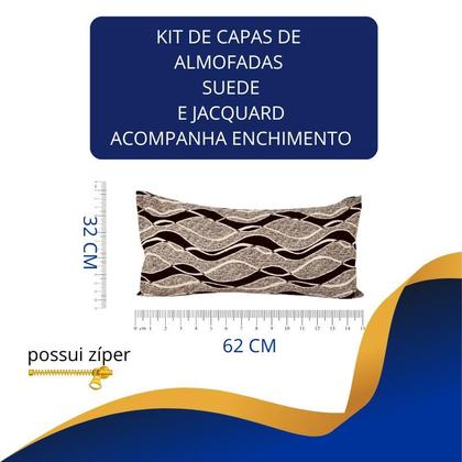 Imagem de Kit 4 Almofadas Retangulares Sued Amassado Jacquard Cheias