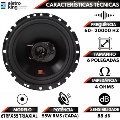 Imagem de Kit 4 Alto Falantes 6 Pol JBL 6TRFX55 Flex 220W e 4 Anel Acustíco Vedação Som automotivo Top
