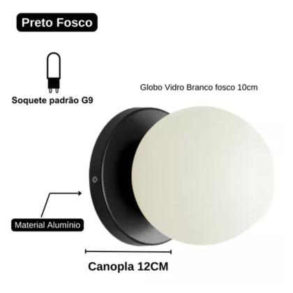 Imagem de Kit 4 Arandela Slim Globo 10 Jabuticaba Preto Fosco