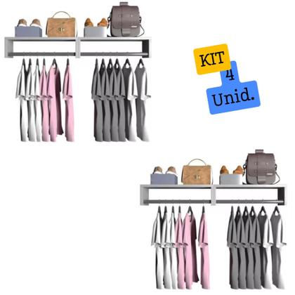Imagem de Kit 4 Araras Roupas Cabideiro Prateleira 60x20x25 Cm Mdf
