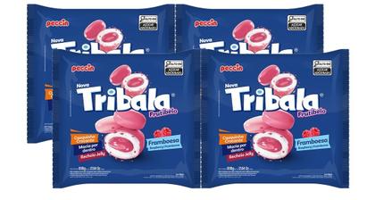 Imagem de kit 4 Bala Recheada Peccin TriBala Sabor Framboesa Saco 500g