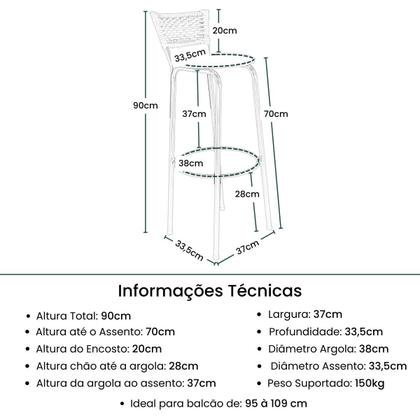 Imagem de Kit 4 Banco Banqueta Alta Encosto Junco Argila Aço Bar Balcão Gourmet Assento Estofado