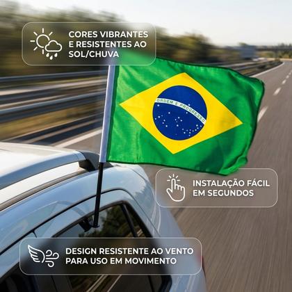 Imagem de Kit 4 Bandeiras Do Brasil Dupla Face Com Haste Para Carros Copa Do Mundo