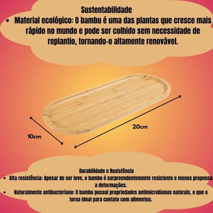 Imagem de Kit 4 Bandejas Oval em Bambu Natural 20cm Resistente Luxo