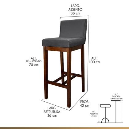 Imagem de Kit 4 Banquetas Alta com Encosto Estofado Lisboa Madeira Capuccino Suede Cinza CCS