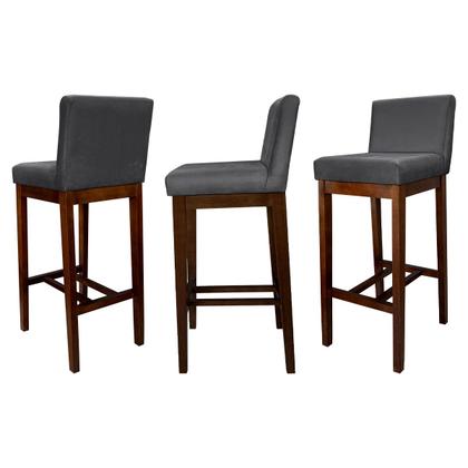 Imagem de Kit 4 Banquetas Alta com Encosto Estofado Lisboa Madeira Capuccino Suede Cinza CCS