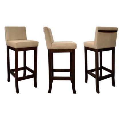 Imagem de Kit 4 Banquetas Alta Estofada em Madeira Maciça Capuccino Melody Suede Bege