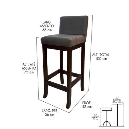 Imagem de Kit 4 Banquetas Alta Estofada em Madeira Maciça Capuccino Melody Suede Cinza