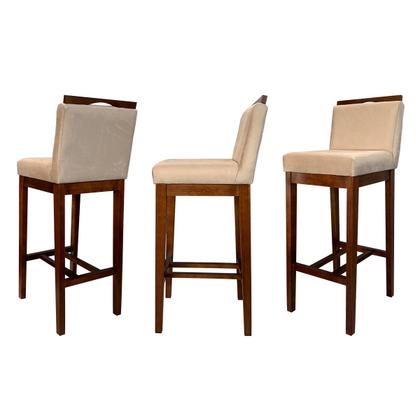 Imagem de Kit 4 Banquetas Alta Estofadas para Bancada Líbia Madeira Capuccino Suede Bege CCS
