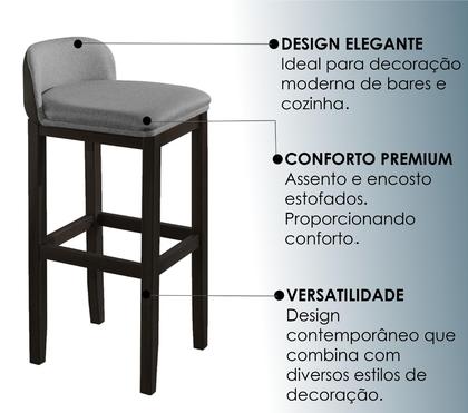 Imagem de Kit 4 Banquetas Alta Ônix Cozinha Madeira cor Preta Maciça Estofada  Área Gourmet