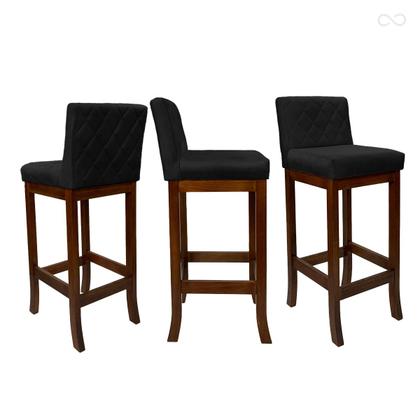 Imagem de Kit 4 Banquetas Alta para Ilha de Cozinha Tóquio Madeira Maciça Matelassê Suede Preto CCS