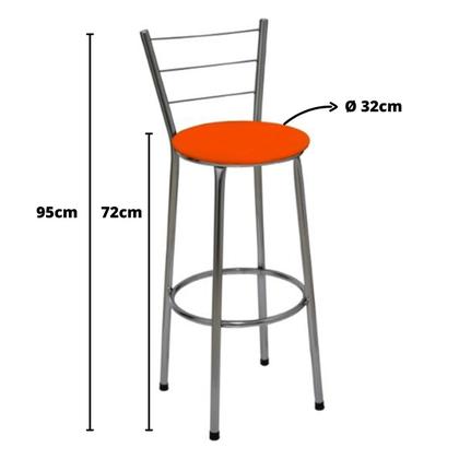 Imagem de Kit 4 Banquetas Altas Cromada com Encosto Assento Laranja