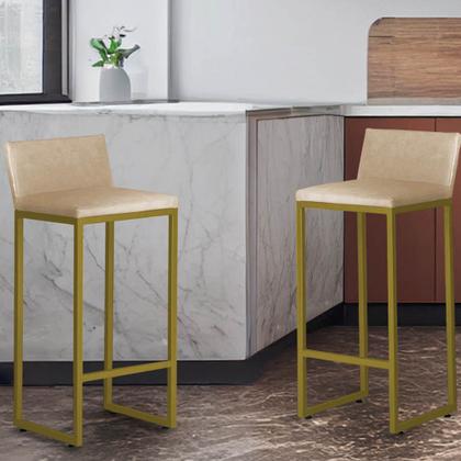 Imagem de Kit 4 Banquetas Altas Luxo Dani com Encosto Base Dourada