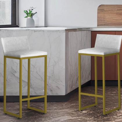 Imagem de Kit 4 Banquetas Altas Luxo Dani com Encosto Base Dourada
