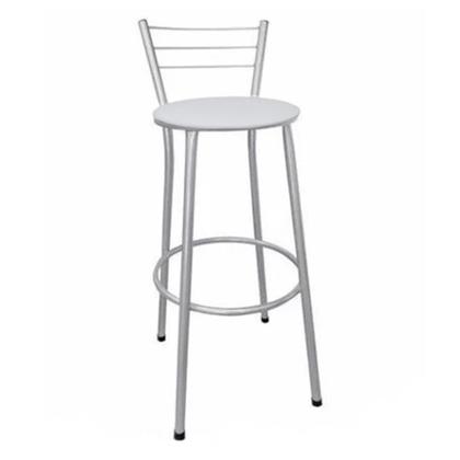 Imagem de Kit 4 Banquetas Altas Prata com Encosto Assento Branco