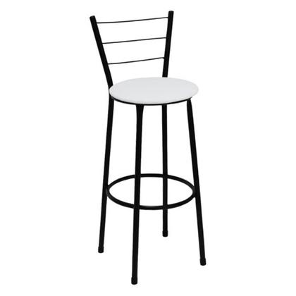 Imagem de Kit 4 Banquetas Altas Preta com Encosto Assento Branco