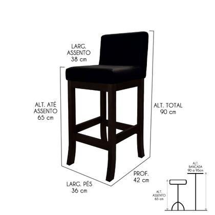 Imagem de Kit 4 Banquetas Média de Madeira Maciça Capuccino Melody Suede Preto