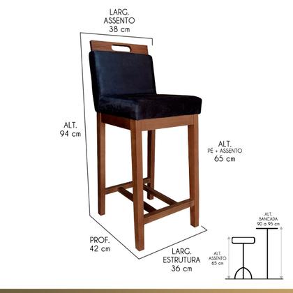 Imagem de Kit 4 Banquetas Média Estofada com Encosto Veneza 94 Cm Madeira Castanho Suede CCS