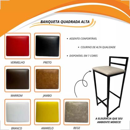 Imagem de Kit 4 Banquetas Quadrada Bistro Industrial Alta Casa Bar Cozinha