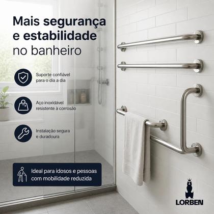 Imagem de Kit 4 Barras de Apoio 40 e 60cm Lorben com Alça Suporte Deficiente Idoso Inox Banheiro - GT845