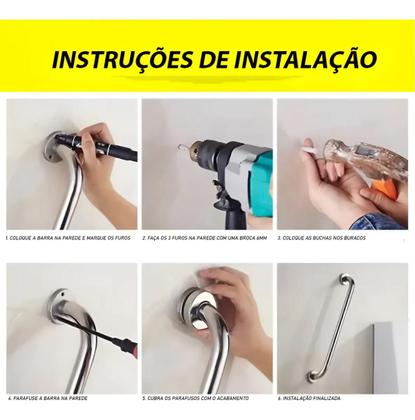 Imagem de Kit 4 Barras De Apoio Banheiro 40cm Suporte para PCD Deficiente Físico e Idosos
