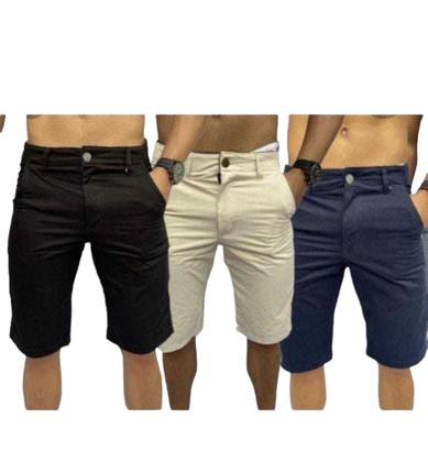 Imagem de kit 4 Bermudas Brim Lisa Masculina Sarja Coloridas Atacado 