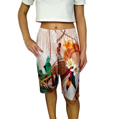 Imagem de Kit 4 Bermudas Femininas Soltinhas Elástico Estampas Sortidas Suplex Light Pp ao Plus Size