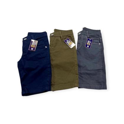 Imagem de Kit 4 Bermudas Social brim Lisa masculina Sarja Juvenil Com Lycra atacado