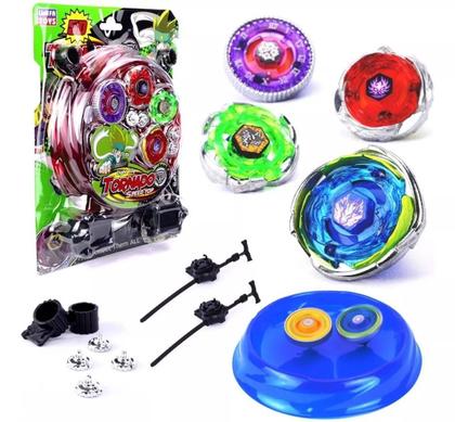 Imagem de Kit 4 Beyblade Metal Led + 2 Lançadores + Arena Com Luz Pião