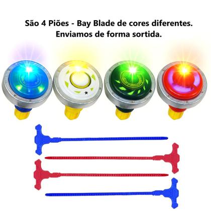 Imagem de Kit 4 Beyblades de Metal Ferro com Luz e Lançador Infantil