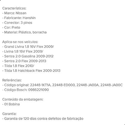 Imagem de Kit 4 Bobinas Ignição Nissan Grand Livina March Sentra Versa