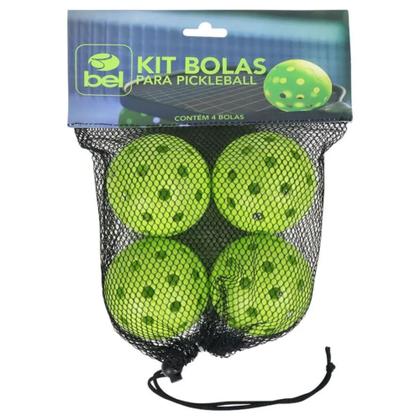Imagem de Kit 4 Bolas Pickleball Outdoor 40 Furos Leve Bolinha Esporte Bel Verde