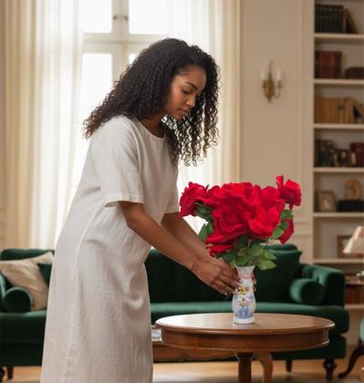 Imagem de Kit 4 Buquês Rosas Aveludadas Vermelhas Artificial Decoração